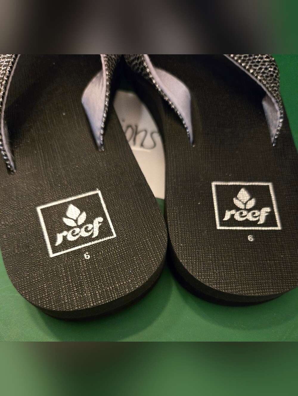 Reef Black Sandals with Silver Patterned Straps - Picture 2 of 4